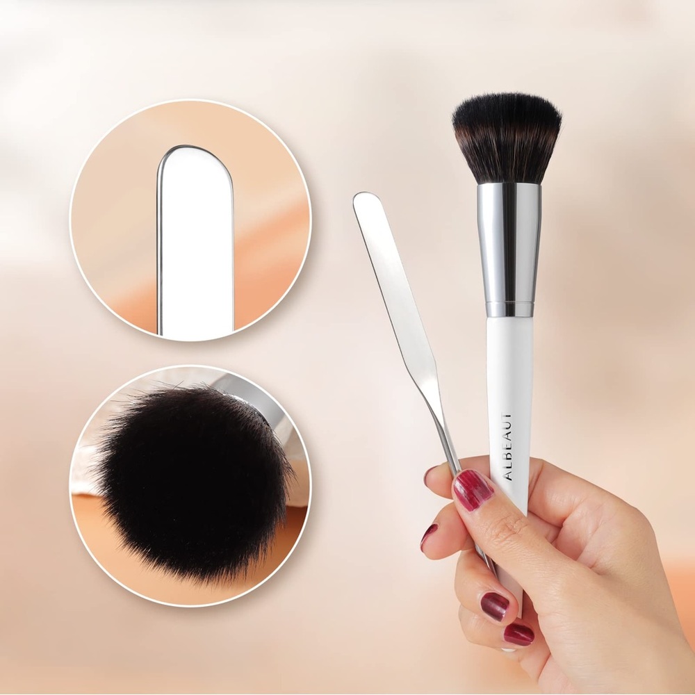 Kabuki Brush w/ Spatula for Foundation Primer Bronzer Mineral Vegan Curelty Free - Picture 3 of 8